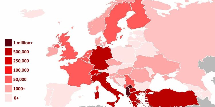 Distribuzione degli albanesi in Europa