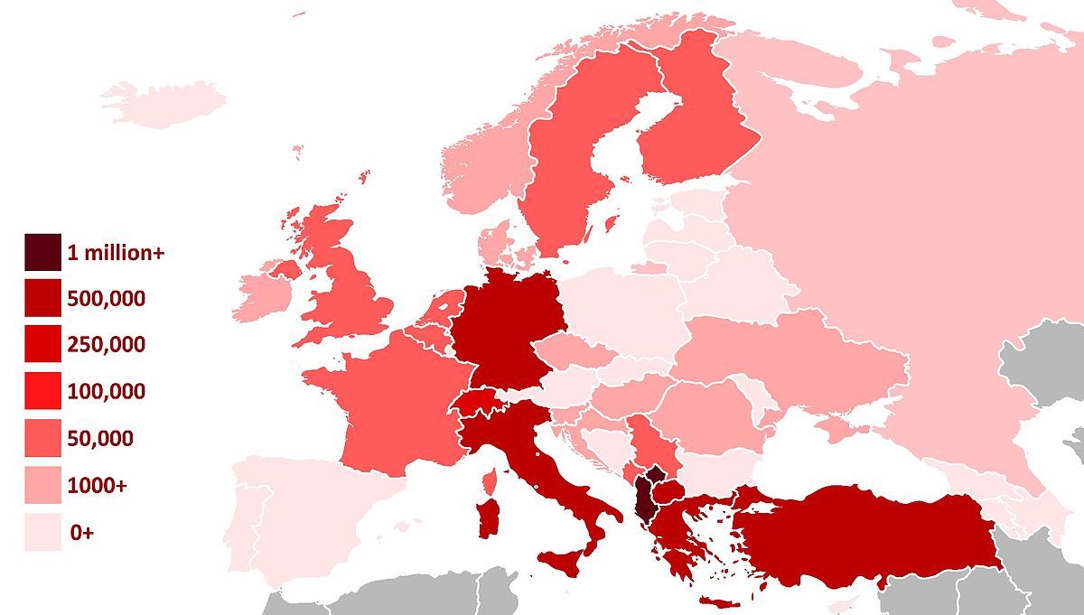 Distribuzione degli albanesi in Europa