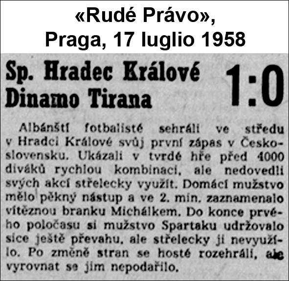 Luglio 1958: la Dinamo Tirana nel totocalcio cecoslovacco1