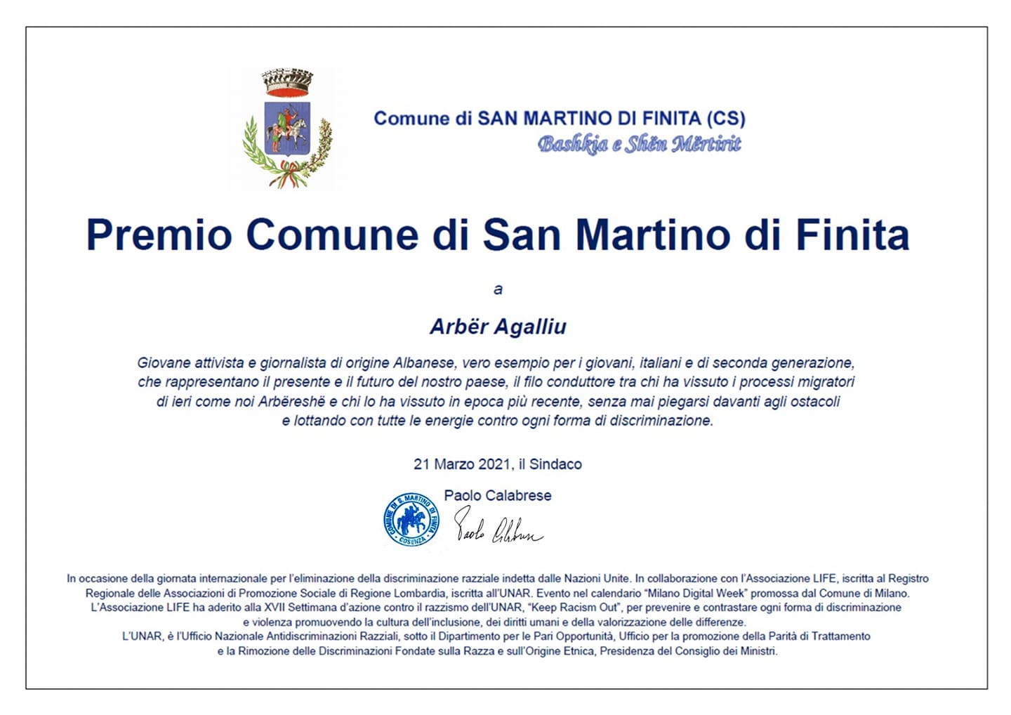 Premio San Martino Di Finita Arber Agalliu