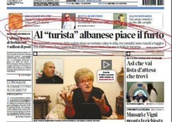 La prima pagina del quotidiano Tirreno(Edizione Pistoia- Montecatini)
