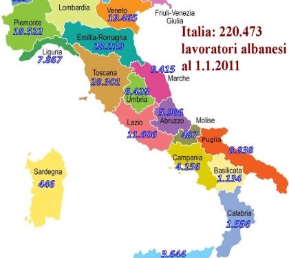 Italia: distribuzione regionale dei lavoratori albanesi